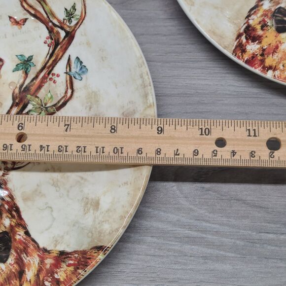 Pier 1 Reindeer Ironstone Luncheon Plate Steampunk Red Top Had Set Of 4 - Picture 4 of 4